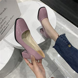 kamames heels women's 2022 spring new fashion square head thick heel shallow mouth work OL single shoes large size women's shoes