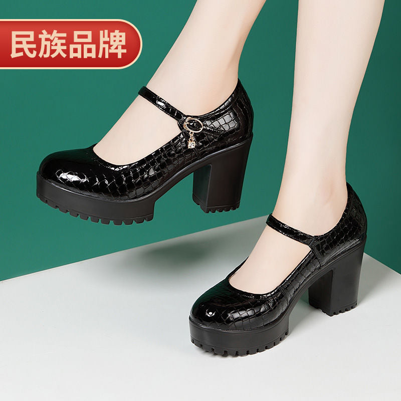 kamames Round Head High-End Catwalk Shoes Thick Heel Waterproof Platform One-Word Buckle Model Comfortable Cheongsam High-Heeled Shoes
