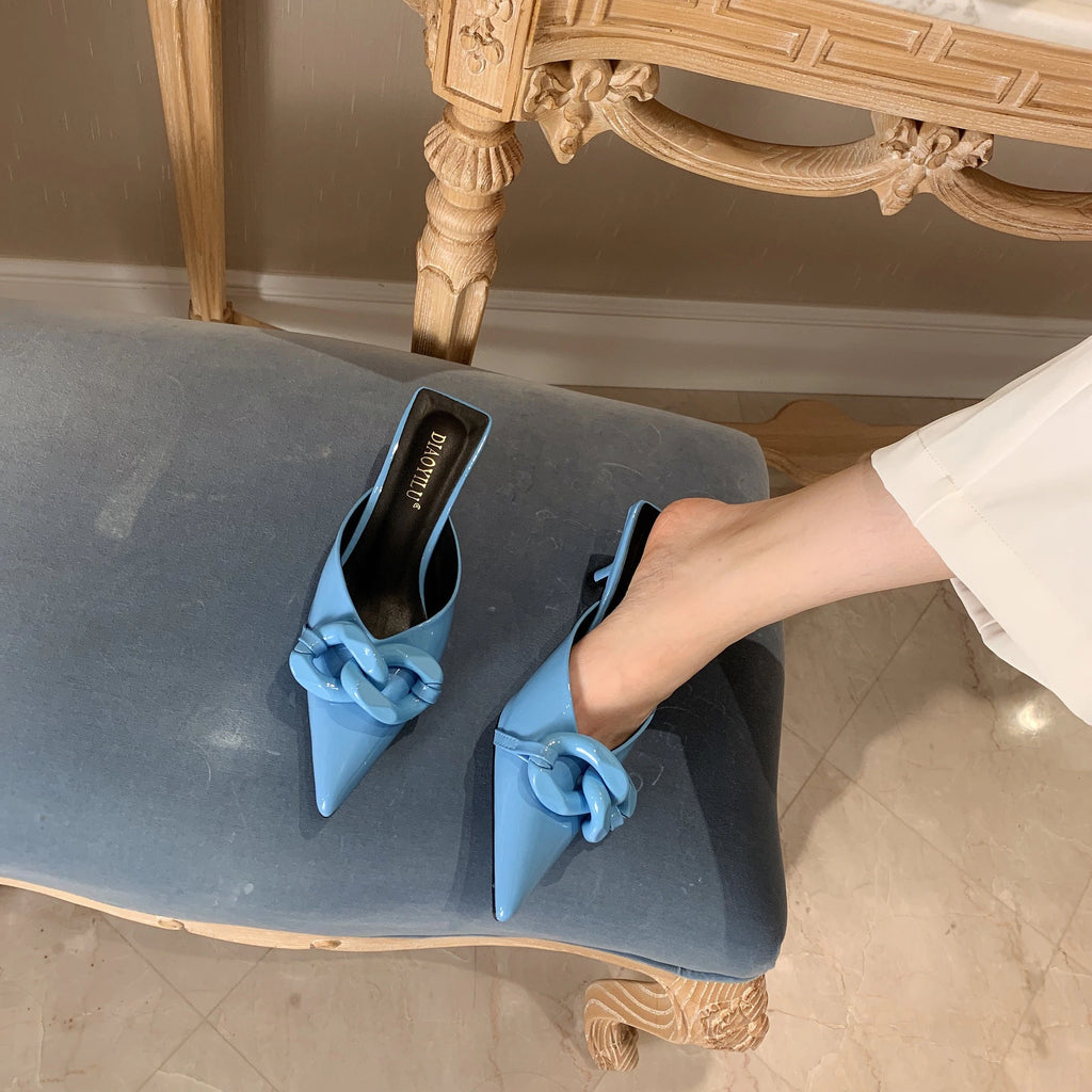 kamames Heels Summer Slipper 2022 Women Shoes on Heels Fashion Candy Colors Pointed Slipper Outdoor Heels Sandals Zapatos De Mujer