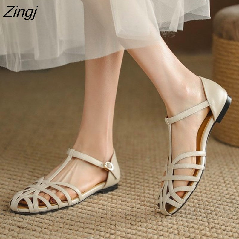 kamames Roman Toe Sandals Women's Thick Heel 2023 Summer Shoes for Women Chaussures Femme Dames Flats Ladies Shoes