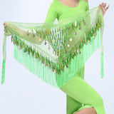 kamames Dance Hip Skirt Scarf For Wrap Waist Belt Bling Golden Coins Sequins Tassels Dance Accessories Chiffon fringe scarf