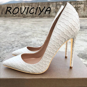 kamames Pumps Famous Brand Designer Shoes for Women Snake's Pattern Pointed Toe Sexy High Heels 12 cm plus size YG021 ROVICIYA