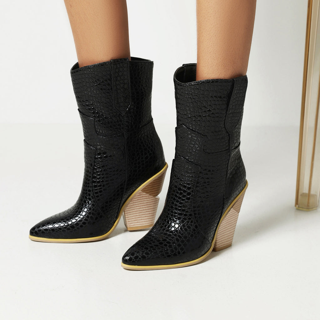 kamames Fashion Denim Western Boots Autumn Women Boots Wedges High Heel Ankle Boots Slip On Winter Plush Woman Shoes Big Size 42 43