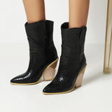 kamames Fashion Denim Western Boots Autumn Women Boots Wedges High Heel Ankle Boots Slip On Winter Plush Woman Shoes Big Size 42 43