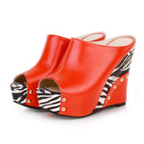 kamames Sgesvier 2022 Black White Stripe Summer Style Sexy Sandals Women's Wedges Slippers High Platform Heels for Shoes Woman B358