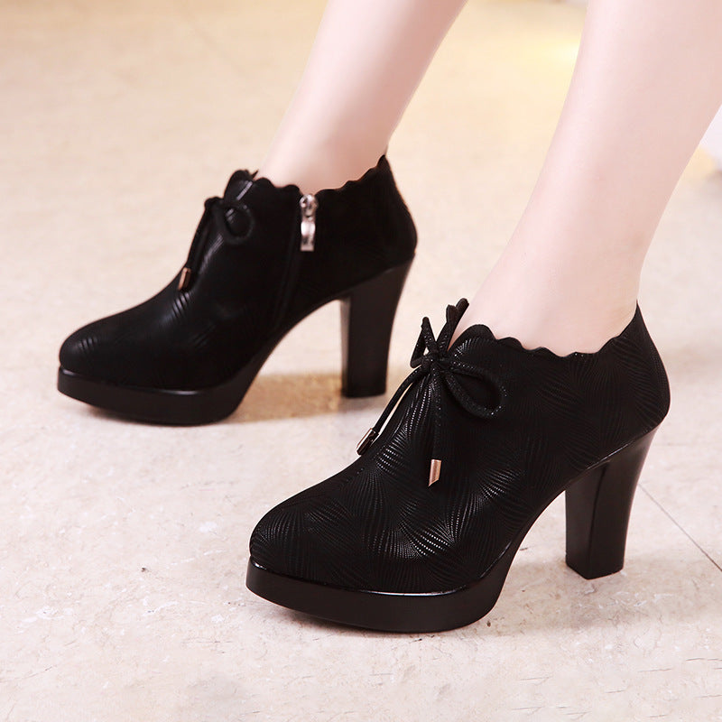 kamames Deep-Mouth Single Shoes Autumn Thick-Heeled Waterproof Platform Black Model Catwalk High-Heeled Shoes Women's Professional Work Shoes