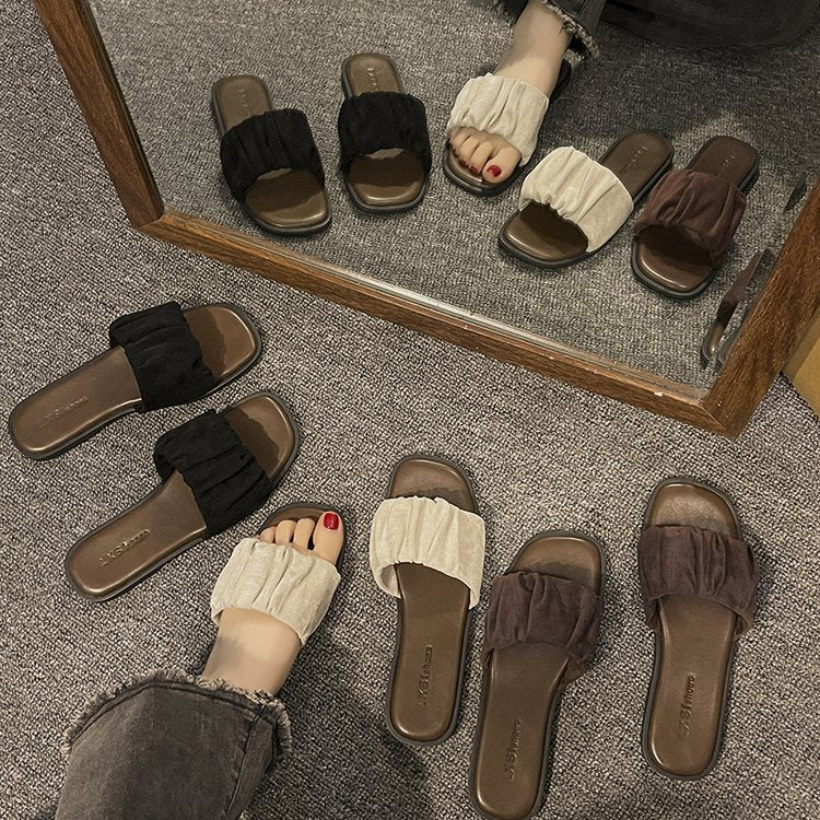 kamames Flat Slippers In The Summer Of 2024 Women Wear Flip-Flops, Flat Heels, Pregnant Women's Comfortable And Fashionable Square-Toe Shoes.