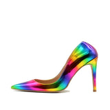 kamames Rainbow Printed Pointed Toe Woman Lady Female 10 cm 8 cm 12 cm high heel shoes Stilettos Women Pump QP006 ROVICIYA