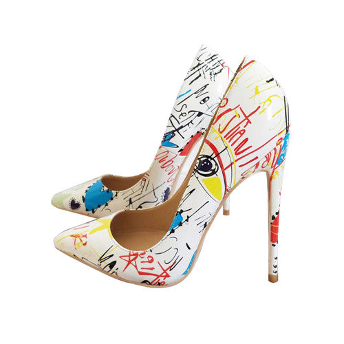 kamames Graffiti Colorful Women Pumps Sexy Women High Heels Wedding Party Women Shoes Stilettos 12 cm QP026 ROVICIYA