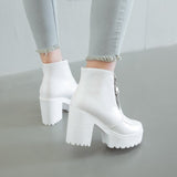 kamames Sgesvier Black White Platform Ankle Boots for Women High Heels Boots Ladies Zip Autumn Winter Booties Woman Boots Shoes 2020