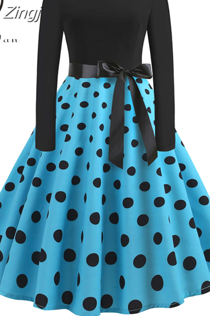 kamames Print Vintage Women New Spring Elegant Party Long Sleeve Casual Black Patchwork Midi Dress