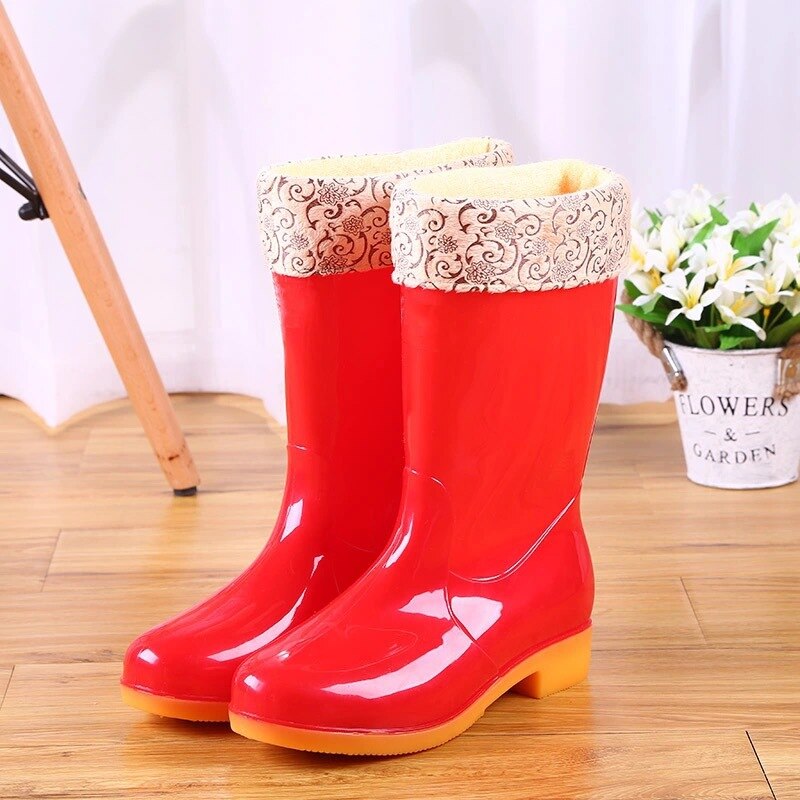 kamames Rain Boots Women Non-slip Rain Boots Waterproof Shoes Overshoes Water Boots Fashion Plus Velvet Warm Women Work Shoes