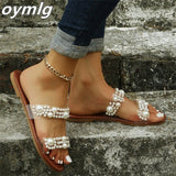 kamames sandals summer large size one-line flat casual beach slippers women's shoes slippers women