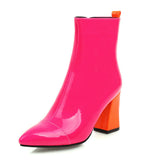 kamames Red Black Women Boots Fashion Pantet Leather Sqaure High Heel Ankle Boots Pointed Zipper Candy colors Ladies Shoes