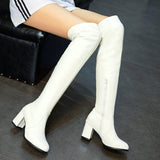 kamames Fashion Knee High Boots Women's Winter Boots Thick High Heels Long Boots Round Zipper Winter Autumn Shoes Woman