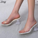 kamames Fashion Newest Women's Green Shoes Silky Broadband Transparent High Heel Comfortable Sandals Ladies High Heel Slippers