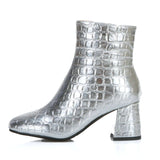 kamames Red Silver Fashion Patent Leather Women Boots Square Low Heel Ankle Boots Zipper Autumn Winter Boots Shoes 2021