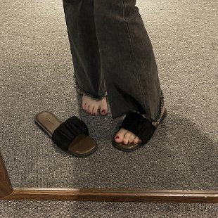 kamames Flat Slippers In The Summer Of 2024 Women Wear Flip-Flops, Flat Heels, Pregnant Women's Comfortable And Fashionable Square-Toe Shoes.