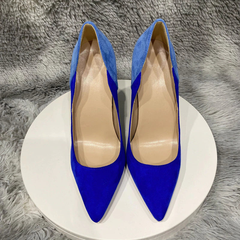 kamames Flock Women Shoes 12cm Stiletto High Heels with Chic Ladies Designer Dress Shoes Pointed Toe Silk Pumps plus size RM026