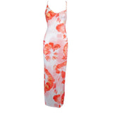 kamames Popular Tie-Dye Printed Sexy Back Cross-Bandage Medium-Long Sling Dress