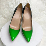 kamames Green Gradient Color Women Pointy Toe Glossy Stiletto Pumps Sexy Ladies 12cm High Heel Party 10cm Shoes QP149 ROVICIYA