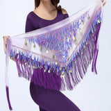 kamames Dance Hip Skirt Scarf For Wrap Waist Belt Bling Golden Coins Sequins Tassels Dance Accessories Chiffon fringe scarf