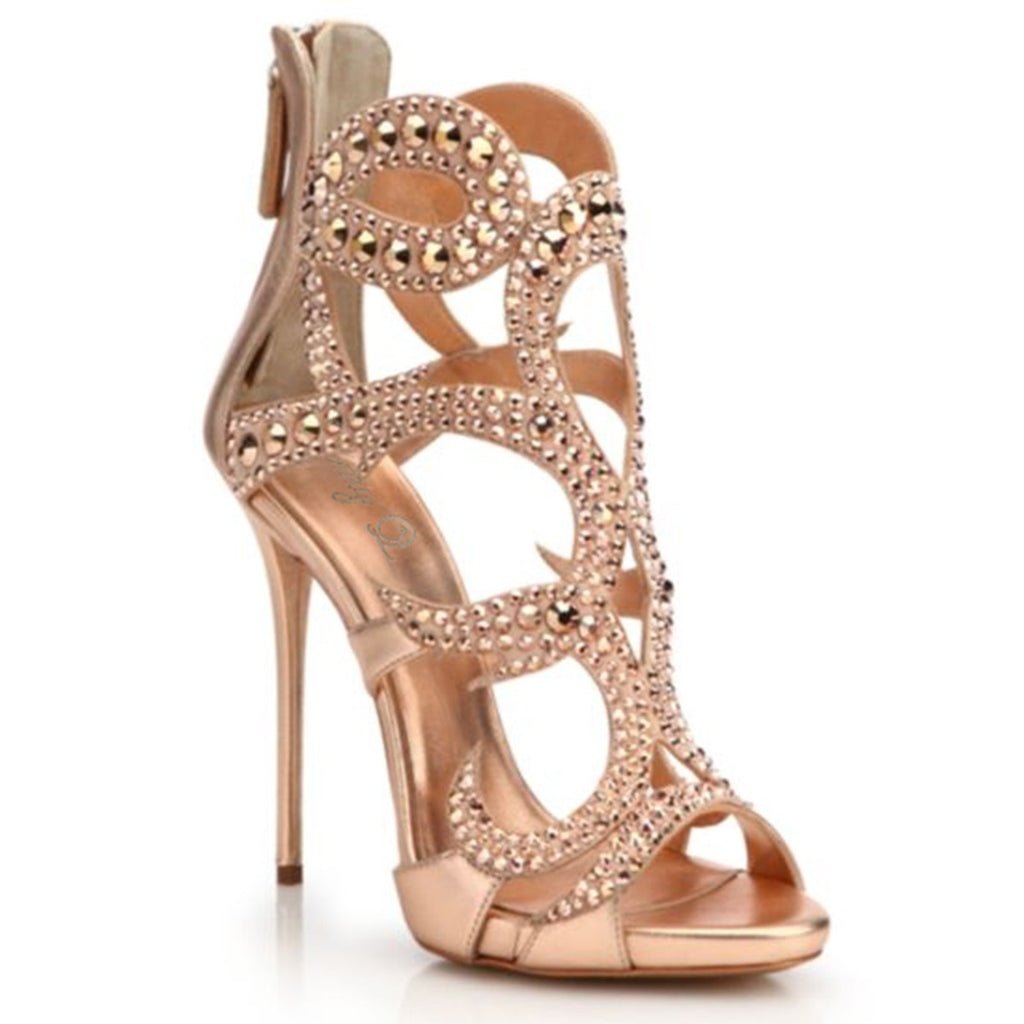 kamames Sexy Luxury High-Heeled Sandals Stilettos Banquet Party Shoes Gold Champagne Diamond