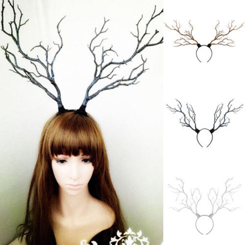 kamames Gothic Antler Butterfly Headdress Deer Horn Tree Branches Headband Jewelry Vintage Wedding Cosplay Halloween Accessories