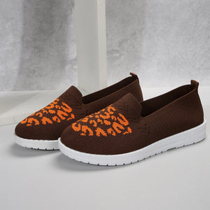 kamames Head, Low Heel, Flying Mesh Single Shoes, Women's Breathable Color Leopard Print Flat Soles Shoes