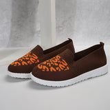 kamames Head, Low Heel, Flying Mesh Single Shoes, Women's Breathable Color Leopard Print Flat Soles Shoes