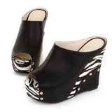 kamames Sgesvier 2022 Black White Stripe Summer Style Sexy Sandals Women's Wedges Slippers High Platform Heels for Shoes Woman B358