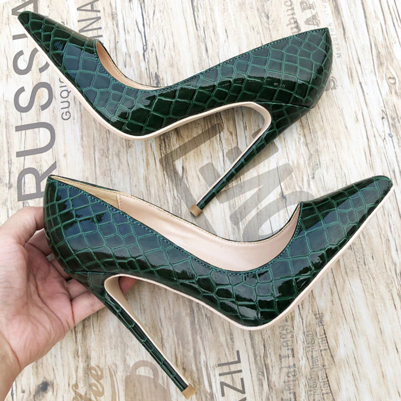 kamames Green Women Shoes Patent Leather Shallow Pointed Toe Shoes Woman High Heel Fashion 12cm High Heel shoes QP012 ROVICIYA