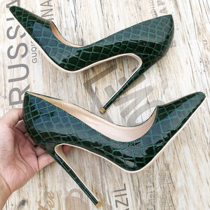 kamames Green Women Shoes Patent Leather Shallow Pointed Toe Shoes Woman High Heel Fashion 12cm High Heel shoes QP012 ROVICIYA