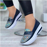 kamames fashion round toe low top wedge platform sneakers comfort Non slip women loafers plus size 43 flat casual shoes of women