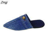kamames Design Slippers 2023 Spring New Pointed Deep Mouth Thick High-heeled Denim Outer Wear Baotou Slippers Shoes for Women
