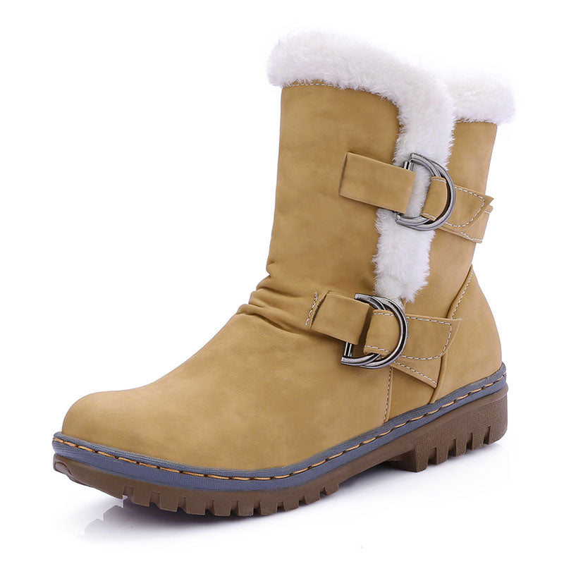 kamames Fashion Winter Boots Women Snow Boots Flat Heels Winter Shoes Warm Fur Boot Mid-Calf Spring Autumn Women's Shoes Plus Size 46