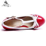 kamames Sgesvier Princess Lolita Mary Jane Shoes Woman High Heels Red White Bowtie Ladies Summer Spike Heel Pumps Party Summer B212
