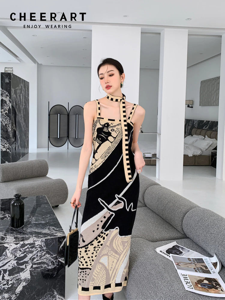 kamames High Fashion Backless Knitted Dress For Women 2022 Long Midi Spaghetti Strap Ladies Dress Designer Aesthetic Clothes