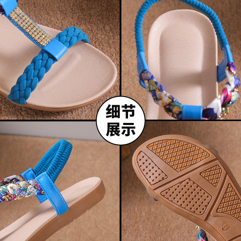 kamames Sandals Women's 2024 Summer Korean Version Of The New Flat-Bottomed Water Drill Sandals Pregnant Shoes Student Shoes Sandals