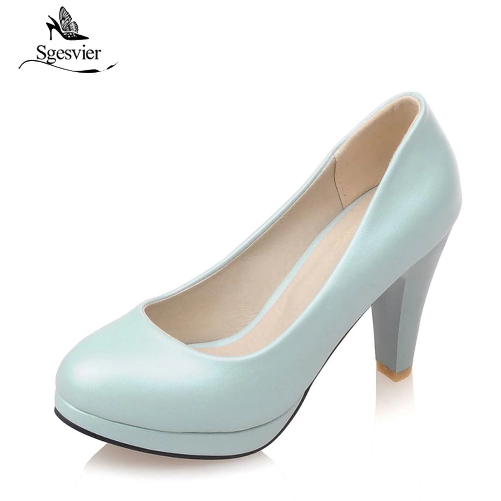 kamames Sgesvier Black White Women Pumps High Heels Shoes Thick Heel Round Toe Pumps Size 32-48 Summer Autumn Fashion Shoes Ladies B207