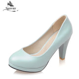 kamames Sgesvier Black White Women Pumps High Heels Shoes Thick Heel Round Toe Pumps Size 32-48 Summer Autumn Fashion Shoes Ladies B207