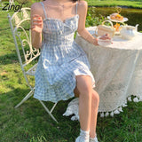 kamames Dress Women Plaid Sweet Summer Preppy Holiday Girls Sundress Ulzzang Party Empire Ladies Clothing A-line Retro Basic