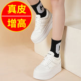 kamames Cowhide Small White Shoes Women's Leather Strapped Thick-Soled Muffin Shoes Fashion Leisure Shoes Breathable Anti-Skid Shoes White Shoes