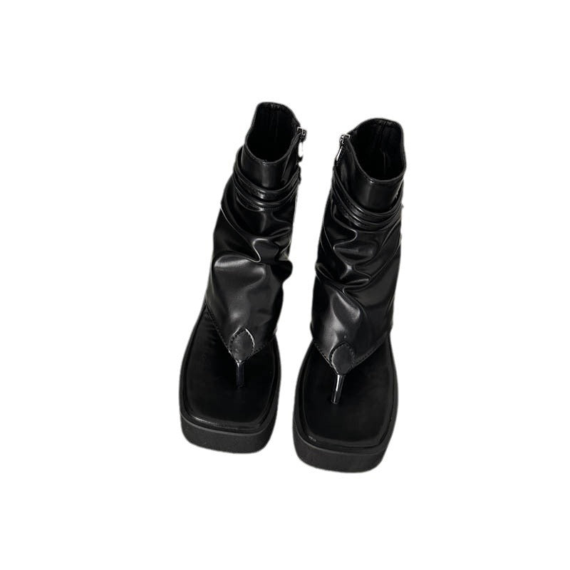 kamames Sandals Women's 2024 New Square-Toed Open-Toed Women's Shoes Waterproof Platform Muffin Bottom Side Zipper Toe Thick-Soled Shoes