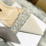 kamames Sandals Women's Spring And Summer 2024 New French Transparent Pointed Small Heels White High-Heeled Shoes