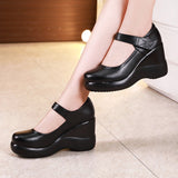 kamames Head High Heel Waterproof Platform Single Shoes Large Size 43 Velcro Thick Soles Middle-Aged And Elderly Mother Shoes Women's Shoes