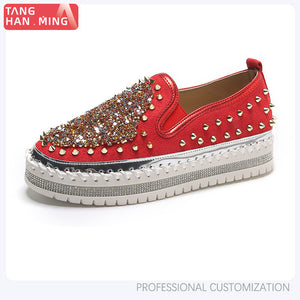 kamames Sales Anti-Wolf Rivet Round Head Low Top Single Shoes Women's Large Size Shoes Flat-Soled Lazy Shoes Women's Single Shoes