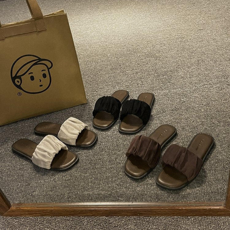 kamames Flat Slippers In The Summer Of 2024 Women Wear Flip-Flops, Flat Heels, Pregnant Women's Comfortable And Fashionable Square-Toe Shoes.