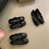 kamames Fragrant Style Mary Jane Shoes French Buckle Soft Leather Flat Soles Single Shoes Shallow Mouth Thick Heels Small Leather Shoes Love Shoes
