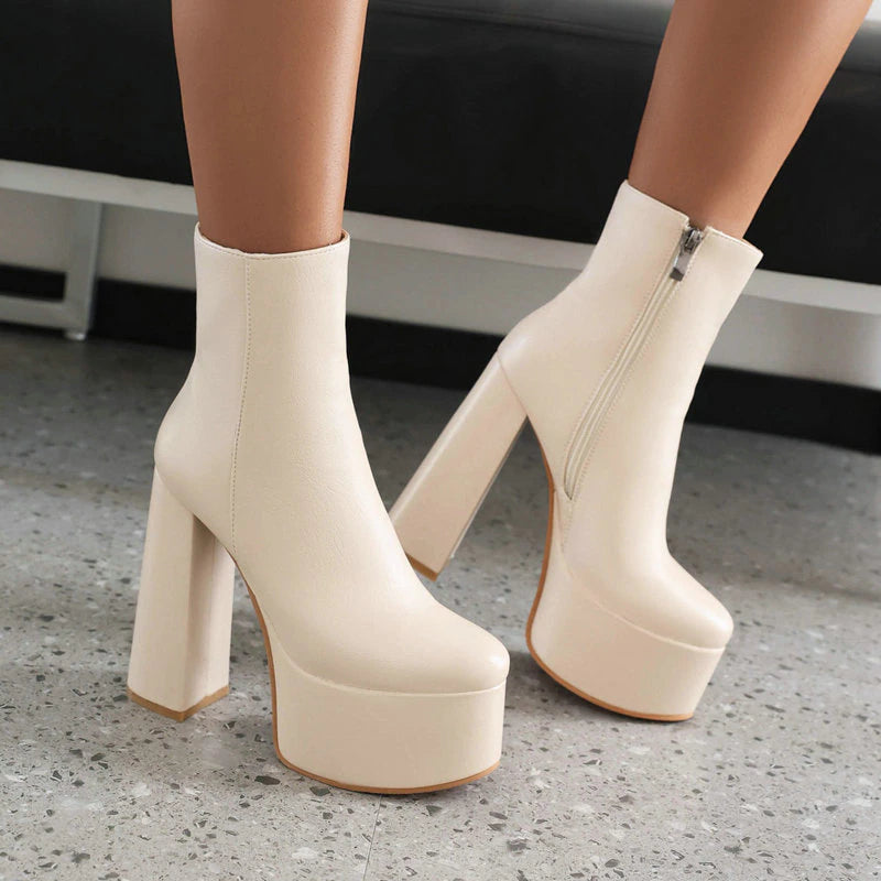 kamames Fashion Platform Women Ankle Boots Autumn Winter Chunky High Heel Punk Boots Square Toe Zipper Lady Shoes Plus Size 42 43